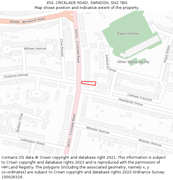 454, CRICKLADE ROAD, SWINDON, SN2 7BG: Location map and indicative extent of plot