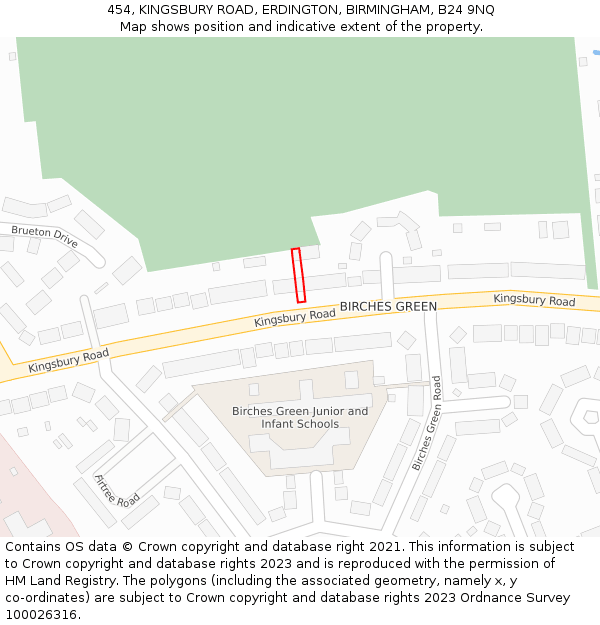 454, KINGSBURY ROAD, ERDINGTON, BIRMINGHAM, B24 9NQ: Location map and indicative extent of plot