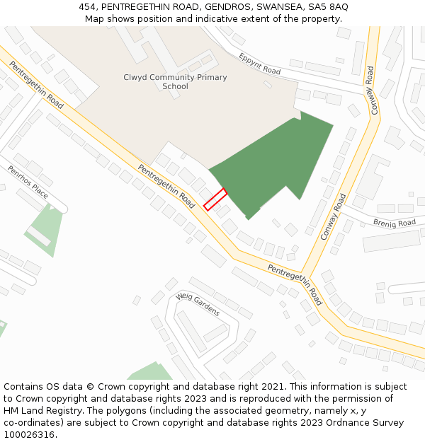 454, PENTREGETHIN ROAD, GENDROS, SWANSEA, SA5 8AQ: Location map and indicative extent of plot