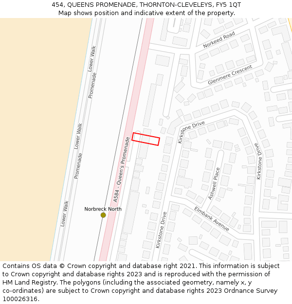 454, QUEENS PROMENADE, THORNTON-CLEVELEYS, FY5 1QT: Location map and indicative extent of plot