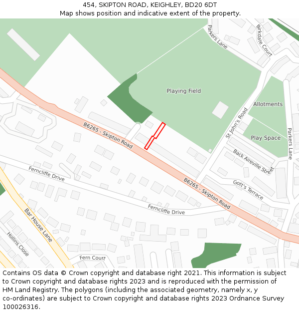 454, SKIPTON ROAD, KEIGHLEY, BD20 6DT: Location map and indicative extent of plot