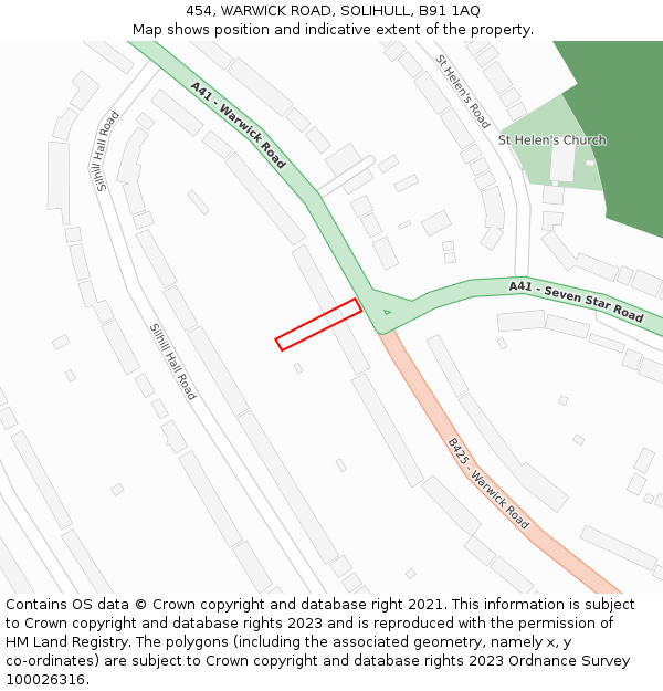 454, WARWICK ROAD, SOLIHULL, B91 1AQ: Location map and indicative extent of plot