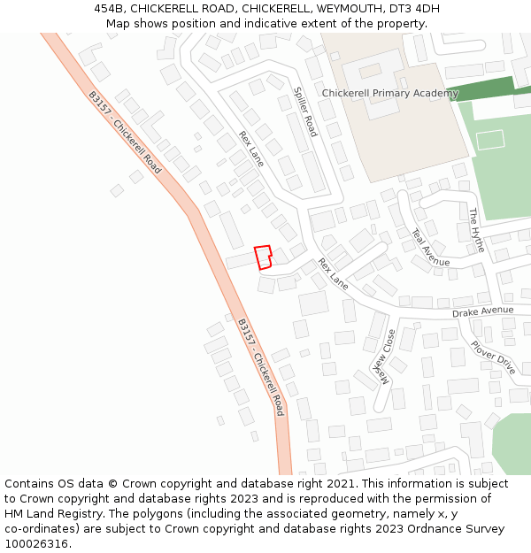 454B, CHICKERELL ROAD, CHICKERELL, WEYMOUTH, DT3 4DH: Location map and indicative extent of plot