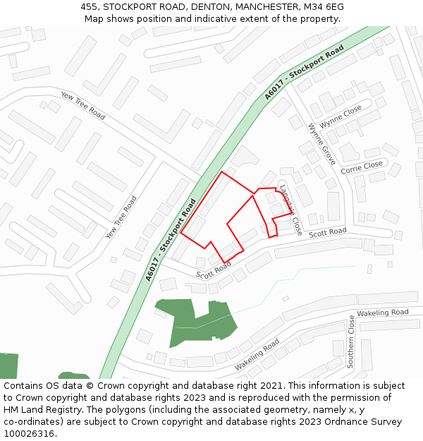 455, STOCKPORT ROAD, DENTON, MANCHESTER, M34 6EG: Location map and indicative extent of plot