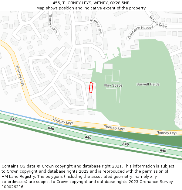 455, THORNEY LEYS, WITNEY, OX28 5NR: Location map and indicative extent of plot