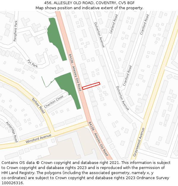 456, ALLESLEY OLD ROAD, COVENTRY, CV5 8GF: Location map and indicative extent of plot