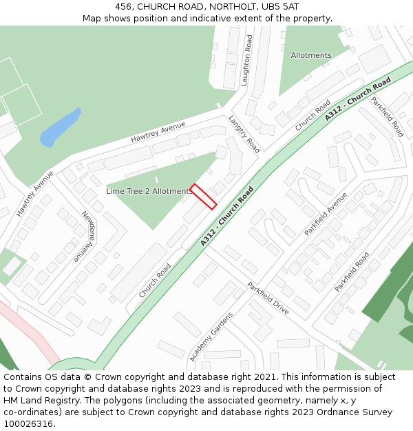 456, CHURCH ROAD, NORTHOLT, UB5 5AT: Location map and indicative extent of plot