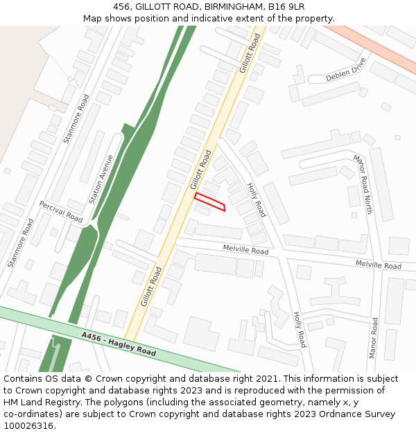 456, GILLOTT ROAD, BIRMINGHAM, B16 9LR: Location map and indicative extent of plot