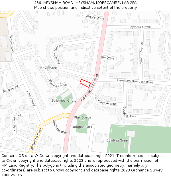 456, HEYSHAM ROAD, HEYSHAM, MORECAMBE, LA3 2BN: Location map and indicative extent of plot