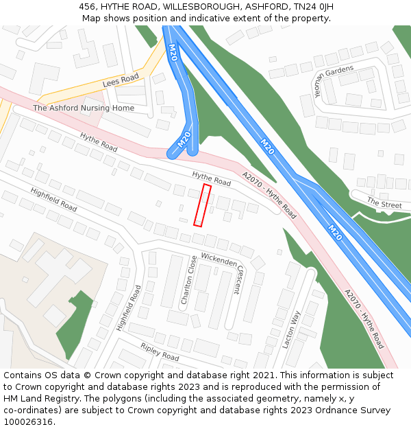 456, HYTHE ROAD, WILLESBOROUGH, ASHFORD, TN24 0JH: Location map and indicative extent of plot