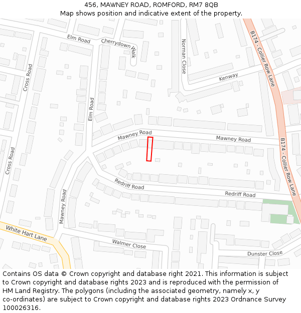 456, MAWNEY ROAD, ROMFORD, RM7 8QB: Location map and indicative extent of plot
