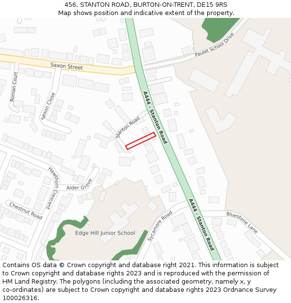 456, STANTON ROAD, BURTON-ON-TRENT, DE15 9RS: Location map and indicative extent of plot