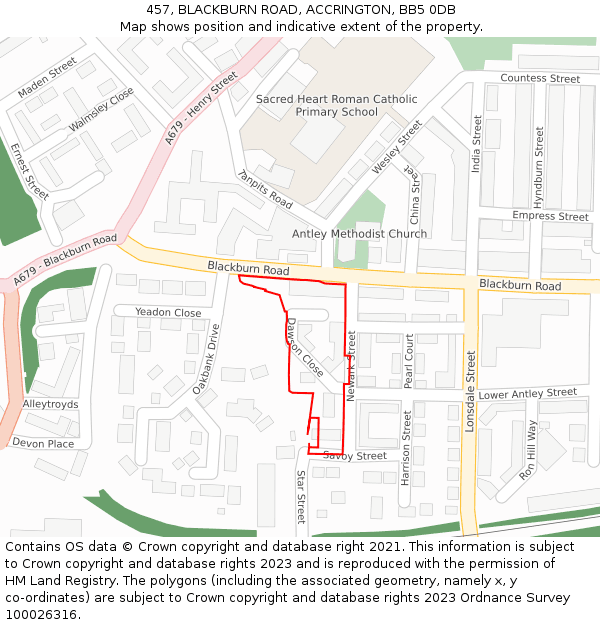 457, BLACKBURN ROAD, ACCRINGTON, BB5 0DB: Location map and indicative extent of plot