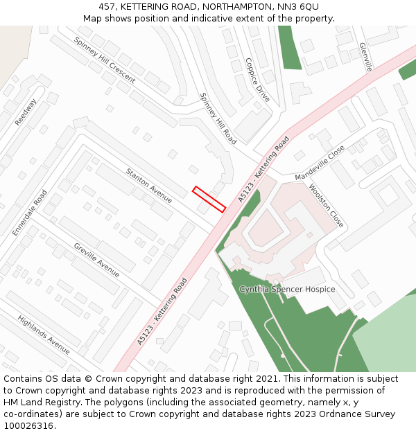 457, KETTERING ROAD, NORTHAMPTON, NN3 6QU: Location map and indicative extent of plot