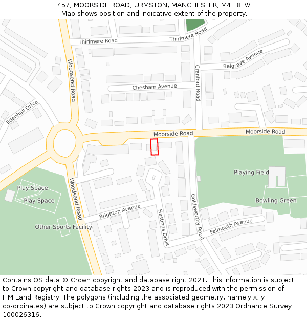 457, MOORSIDE ROAD, URMSTON, MANCHESTER, M41 8TW: Location map and indicative extent of plot