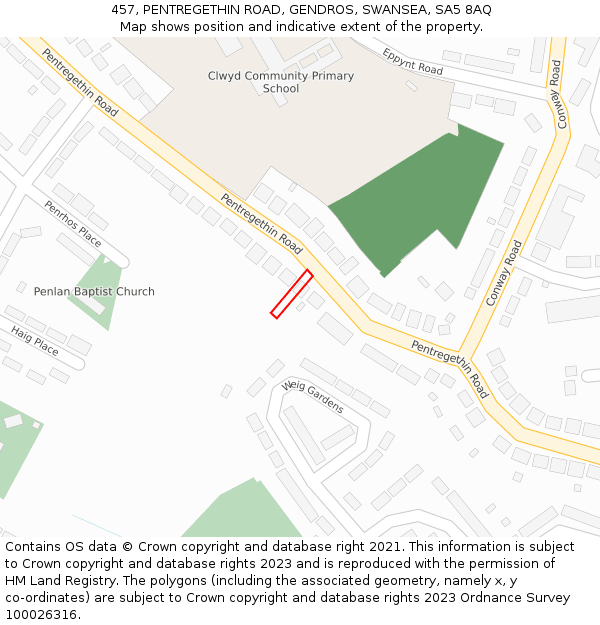 457, PENTREGETHIN ROAD, GENDROS, SWANSEA, SA5 8AQ: Location map and indicative extent of plot