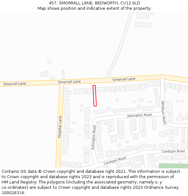 457, SMORRALL LANE, BEDWORTH, CV12 0LD: Location map and indicative extent of plot