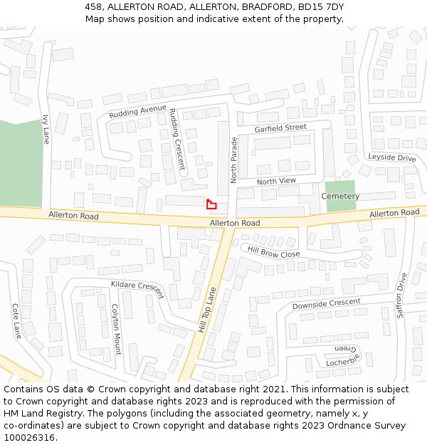 458, ALLERTON ROAD, ALLERTON, BRADFORD, BD15 7DY: Location map and indicative extent of plot