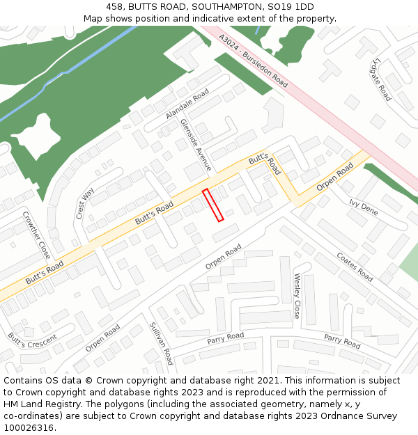 458, BUTTS ROAD, SOUTHAMPTON, SO19 1DD: Location map and indicative extent of plot