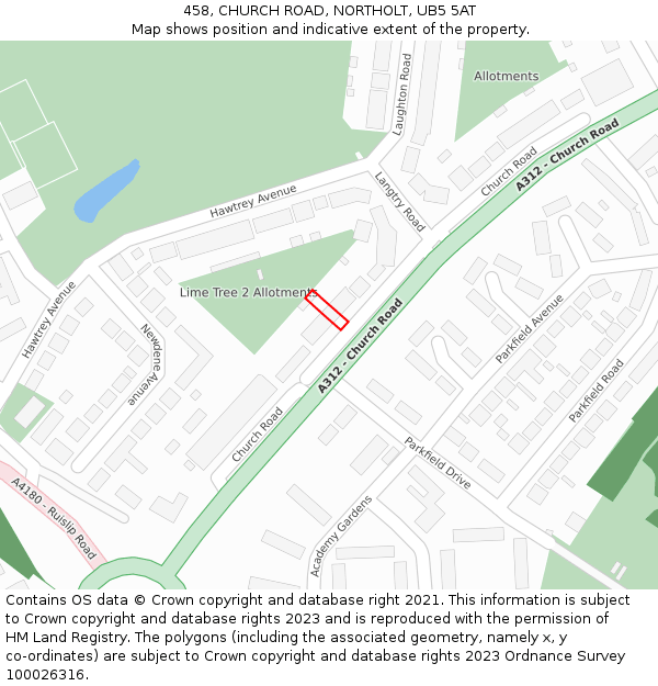 458, CHURCH ROAD, NORTHOLT, UB5 5AT: Location map and indicative extent of plot