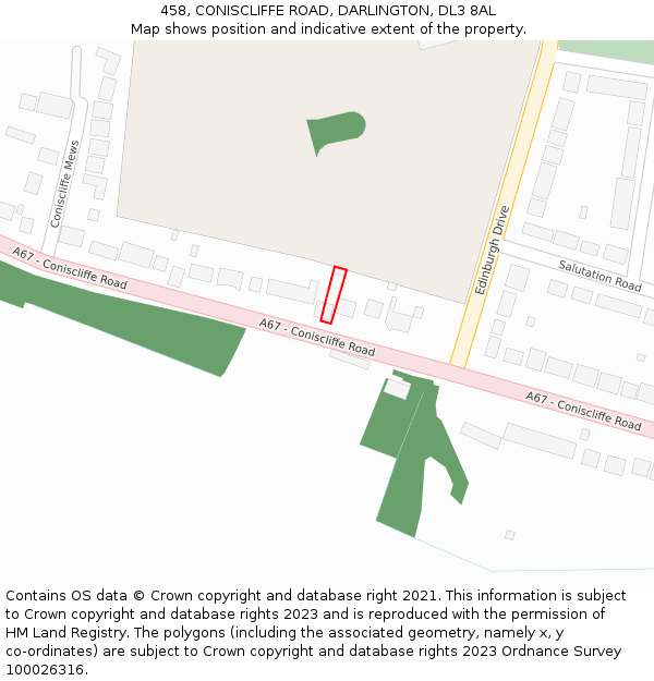 458, CONISCLIFFE ROAD, DARLINGTON, DL3 8AL: Location map and indicative extent of plot