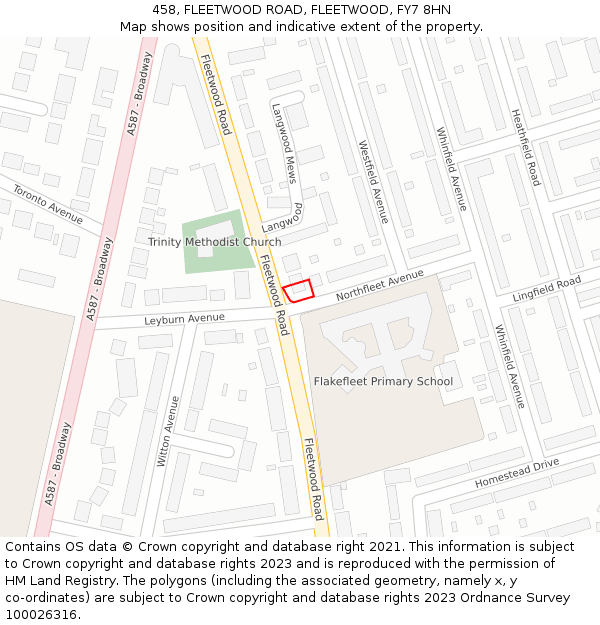 458, FLEETWOOD ROAD, FLEETWOOD, FY7 8HN: Location map and indicative extent of plot