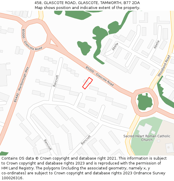 458, GLASCOTE ROAD, GLASCOTE, TAMWORTH, B77 2DA: Location map and indicative extent of plot