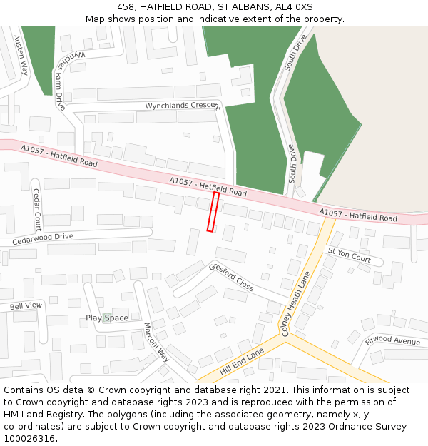 458, HATFIELD ROAD, ST ALBANS, AL4 0XS: Location map and indicative extent of plot