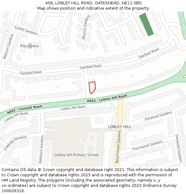 458, LOBLEY HILL ROAD, GATESHEAD, NE11 0BS: Location map and indicative extent of plot