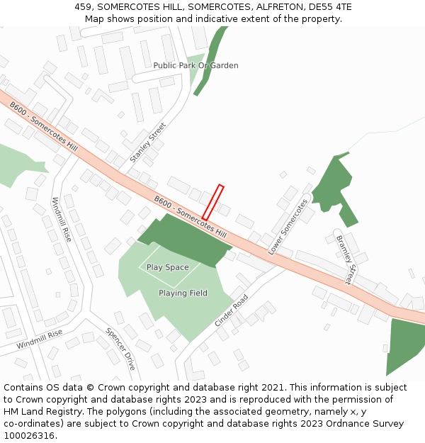 459, SOMERCOTES HILL, SOMERCOTES, ALFRETON, DE55 4TE: Location map and indicative extent of plot