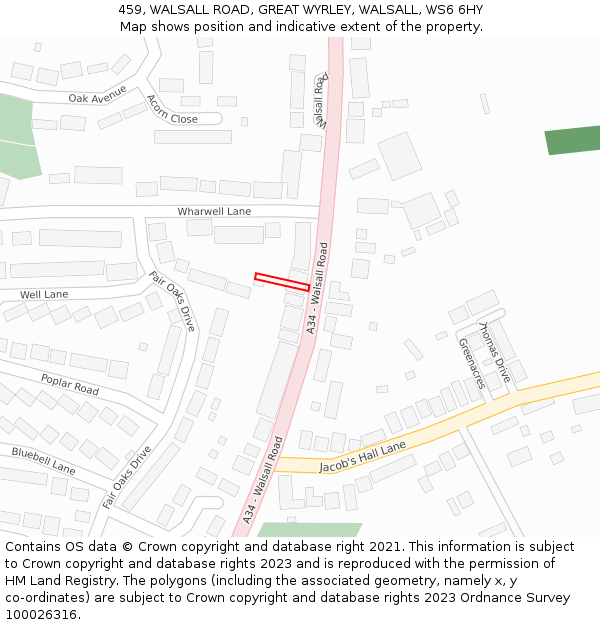 459, WALSALL ROAD, GREAT WYRLEY, WALSALL, WS6 6HY: Location map and indicative extent of plot