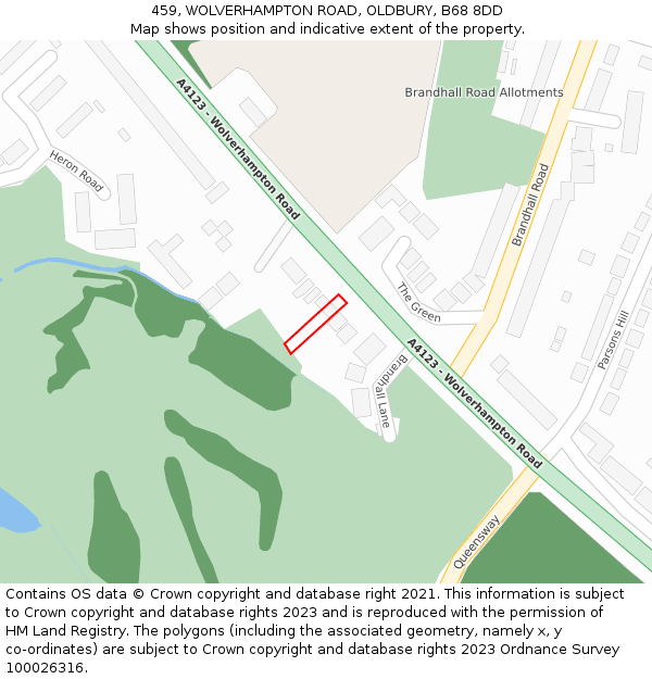 459, WOLVERHAMPTON ROAD, OLDBURY, B68 8DD: Location map and indicative extent of plot