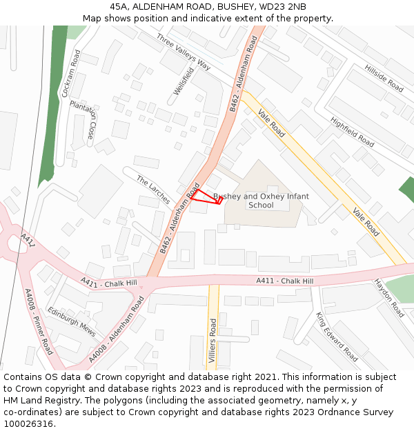 45A, ALDENHAM ROAD, BUSHEY, WD23 2NB: Location map and indicative extent of plot