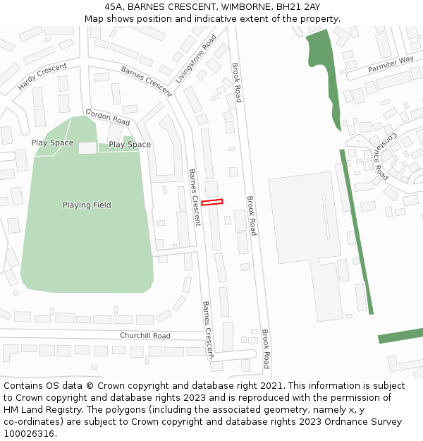 45A, BARNES CRESCENT, WIMBORNE, BH21 2AY: Location map and indicative extent of plot