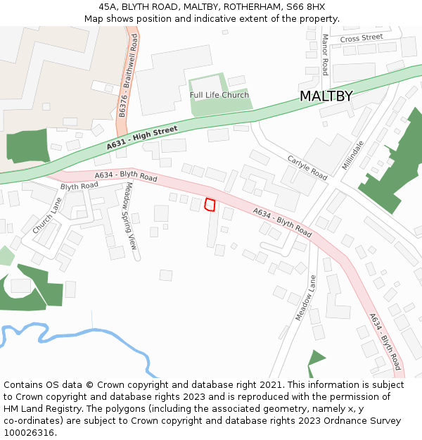 45A, BLYTH ROAD, MALTBY, ROTHERHAM, S66 8HX: Location map and indicative extent of plot