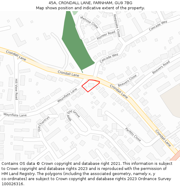 45A, CRONDALL LANE, FARNHAM, GU9 7BG: Location map and indicative extent of plot