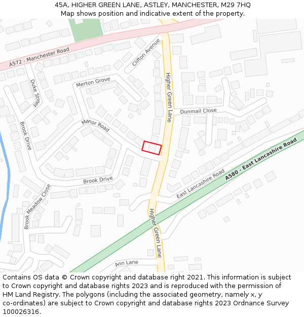 45A, HIGHER GREEN LANE, ASTLEY, MANCHESTER, M29 7HQ: Location map and indicative extent of plot