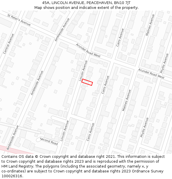 45A, LINCOLN AVENUE, PEACEHAVEN, BN10 7JT: Location map and indicative extent of plot