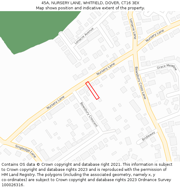 45A, NURSERY LANE, WHITFIELD, DOVER, CT16 3EX: Location map and indicative extent of plot