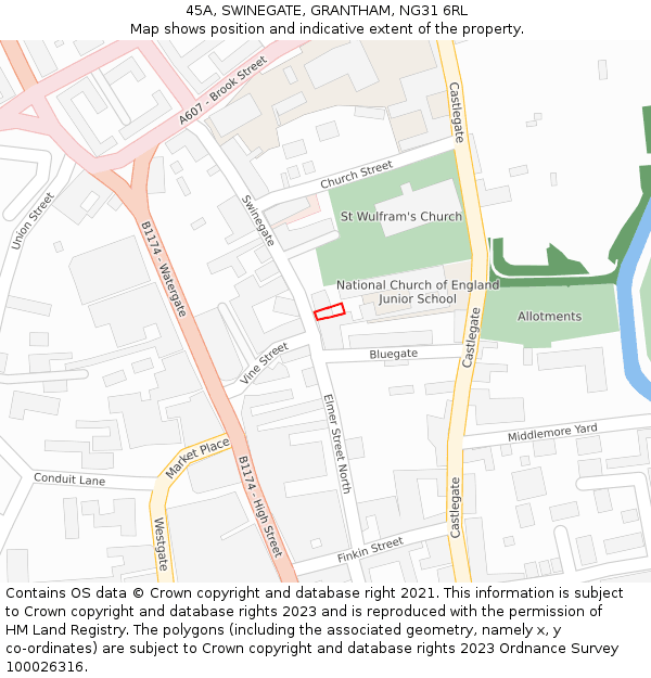 45A, SWINEGATE, GRANTHAM, NG31 6RL: Location map and indicative extent of plot