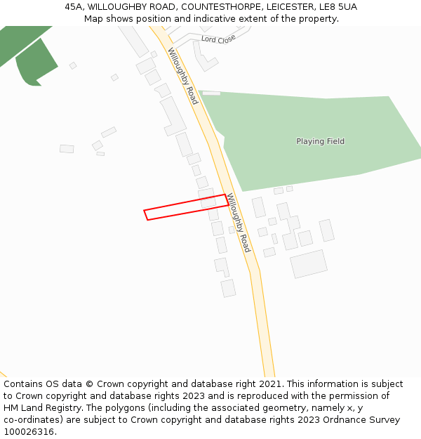 45A, WILLOUGHBY ROAD, COUNTESTHORPE, LEICESTER, LE8 5UA: Location map and indicative extent of plot