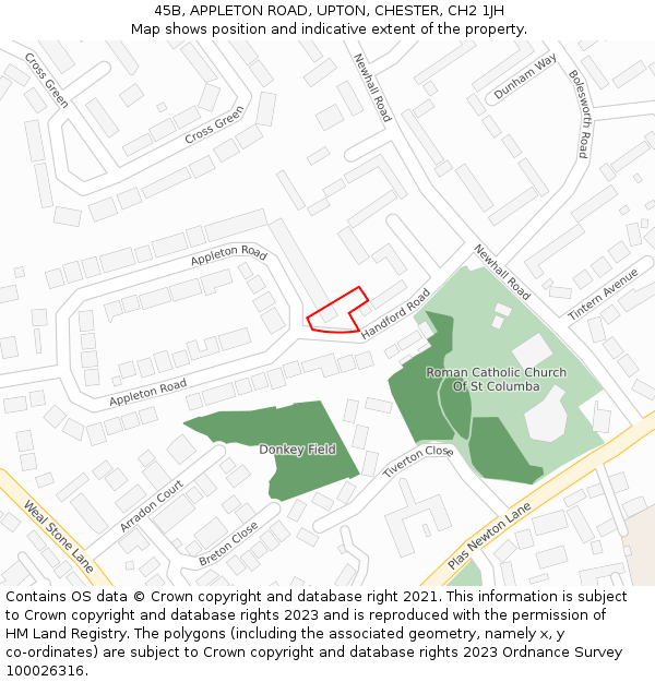 45B, APPLETON ROAD, UPTON, CHESTER, CH2 1JH: Location map and indicative extent of plot