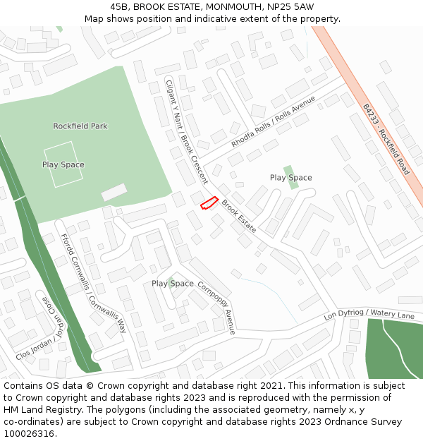 45B, BROOK ESTATE, MONMOUTH, NP25 5AW: Location map and indicative extent of plot