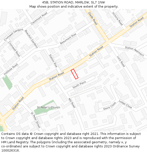 45B, STATION ROAD, MARLOW, SL7 1NW: Location map and indicative extent of plot