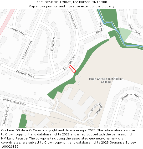 45C, DENBEIGH DRIVE, TONBRIDGE, TN10 3PP: Location map and indicative extent of plot