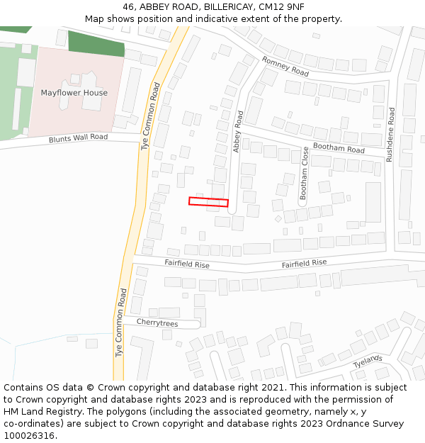 46, ABBEY ROAD, BILLERICAY, CM12 9NF: Location map and indicative extent of plot