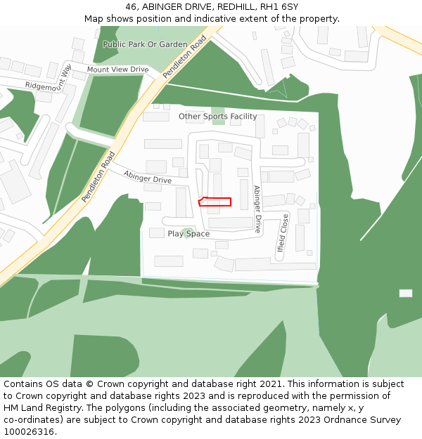 46, ABINGER DRIVE, REDHILL, RH1 6SY: Location map and indicative extent of plot