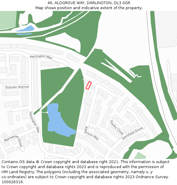 46, ALDGROVE WAY, DARLINGTON, DL3 0GR: Location map and indicative extent of plot