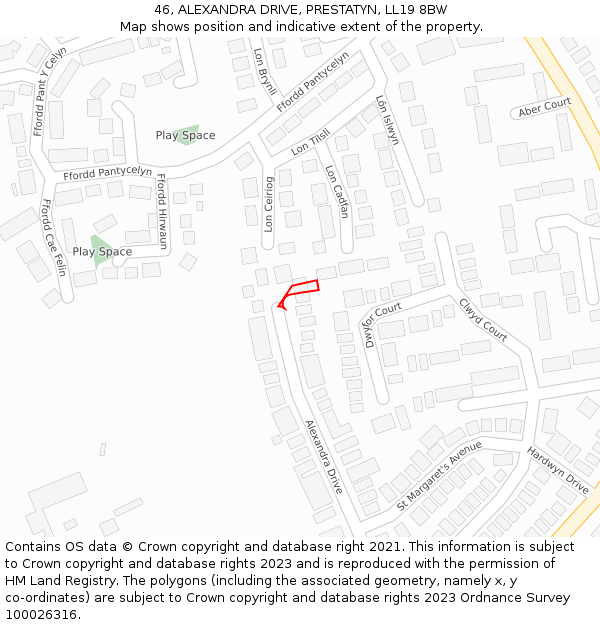 46, ALEXANDRA DRIVE, PRESTATYN, LL19 8BW: Location map and indicative extent of plot