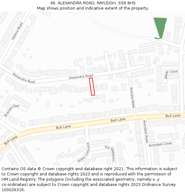 46, ALEXANDRA ROAD, RAYLEIGH, SS6 8HS: Location map and indicative extent of plot